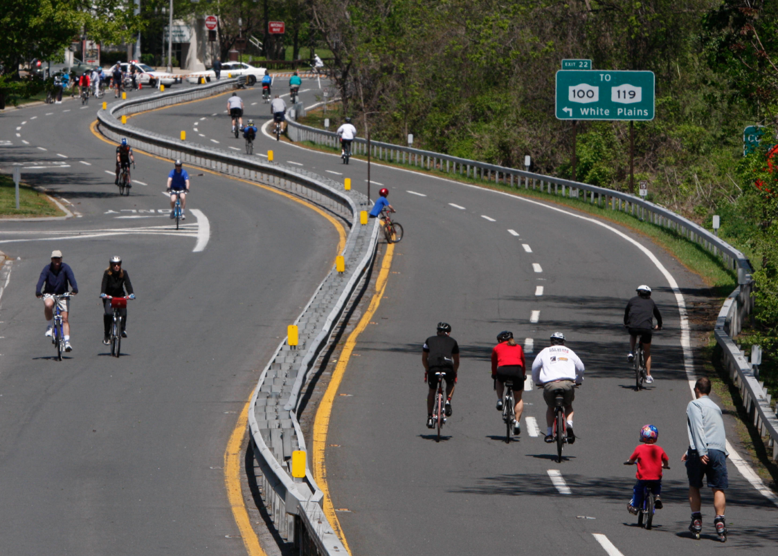 Bike riding in Westchester on Bronx River Parkway towards White Plains