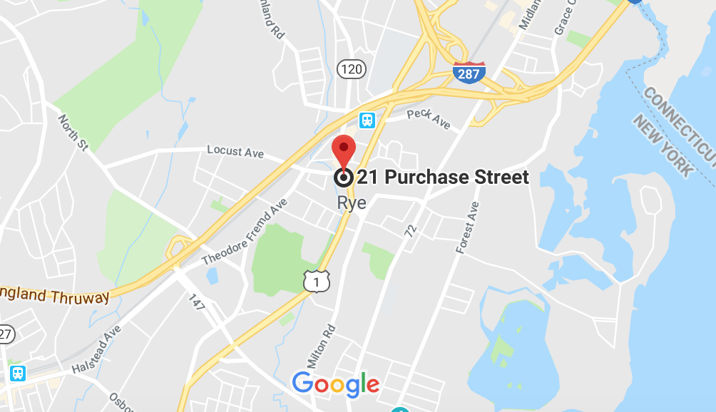 Google Map view of 21 Purchase Street Rye NY store location for Woodrow Jewelers